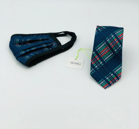 Face Mask & Tie Set S142-2 Navy/Green